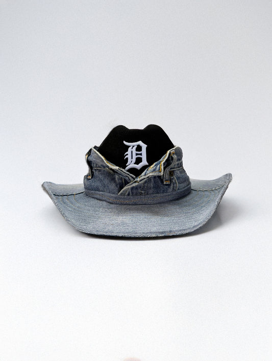 Custom Cowboy Hat / Detroit  / Black - Denim /