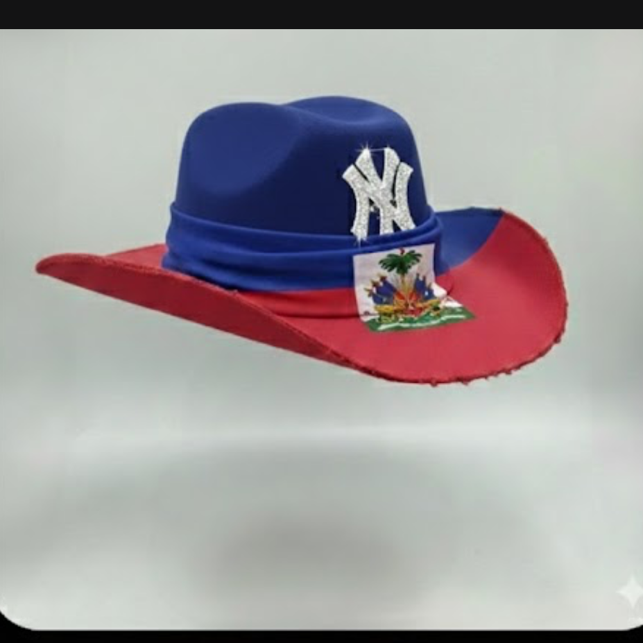 Custom Cowboy Hat / Blue  / Bandana Haitian Flag