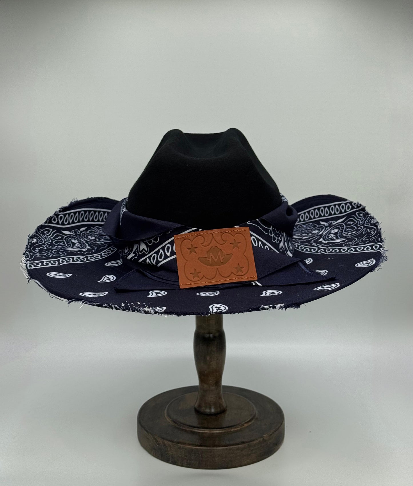 Custom Cowboy Hat / Black Base / Navy Blue Bandana