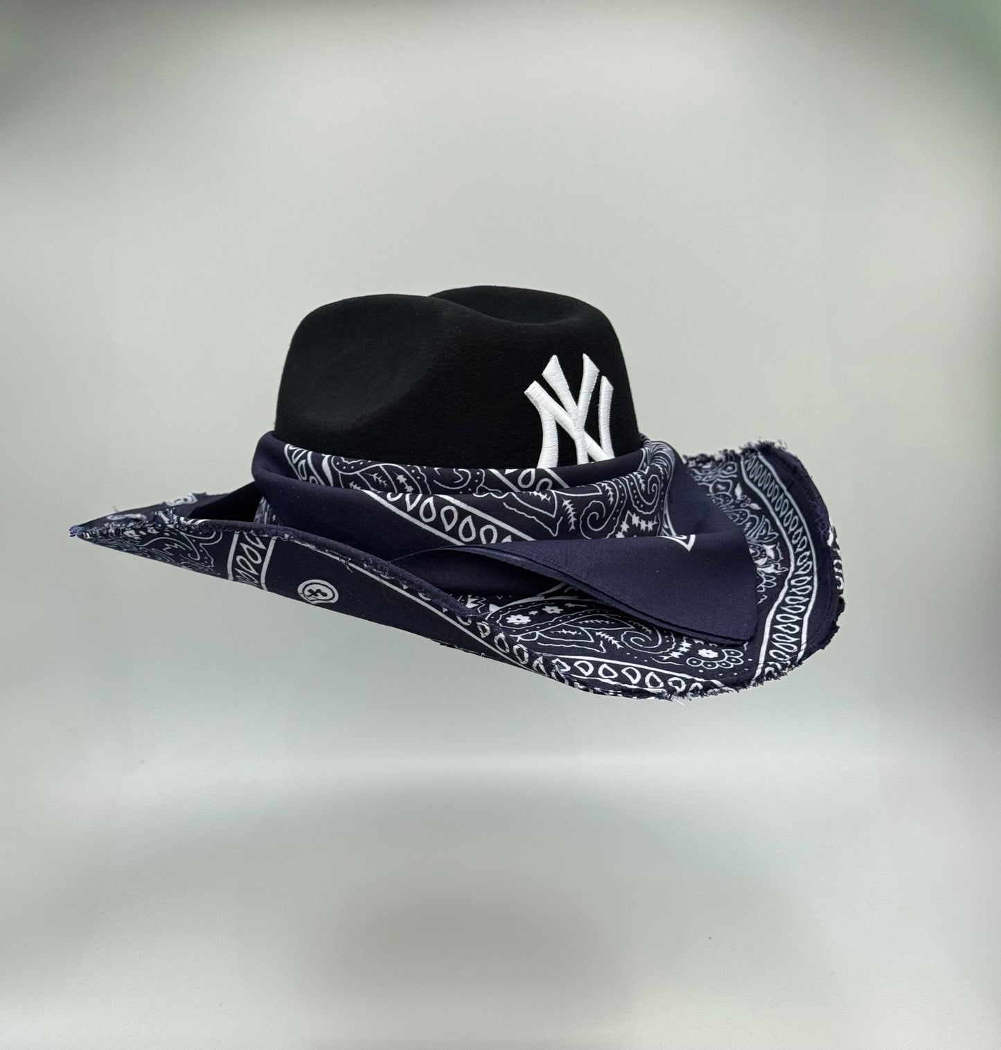 Custom Cowboy Hat / Black Base / Navy Blue Bandana
