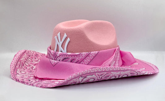 Custom Cowboy Hat / Pink Base  / PINK Bandana