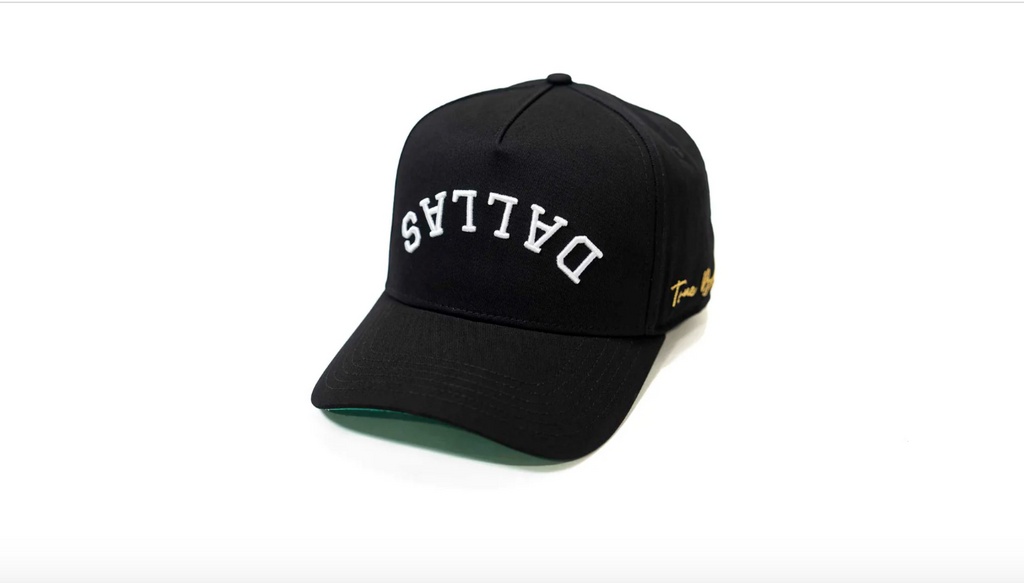 CUSTOM FITTED XL / DALLAS / BLACK CANVAS/ GREEN BRIM / SIDE LOGO YELLOW