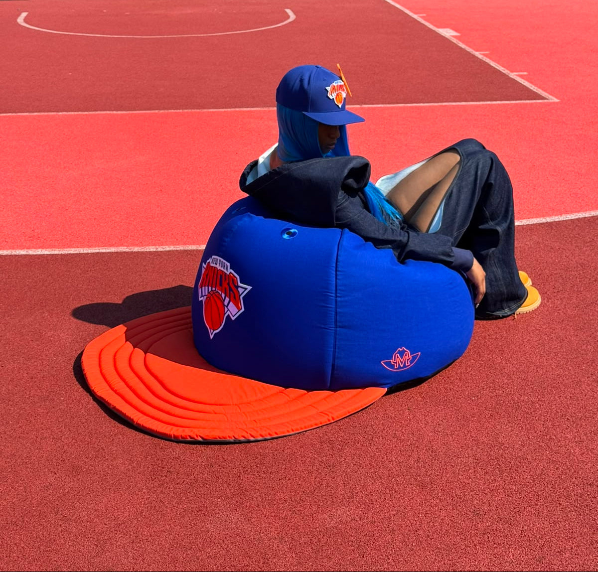 FITTED XL BEAN BAG – /NY / BLUE CANVAS /ORANGE AND GREY BRIM/