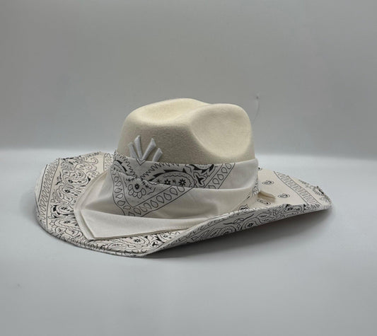 Custom Cowboy Hat / White Base  / White Bandana