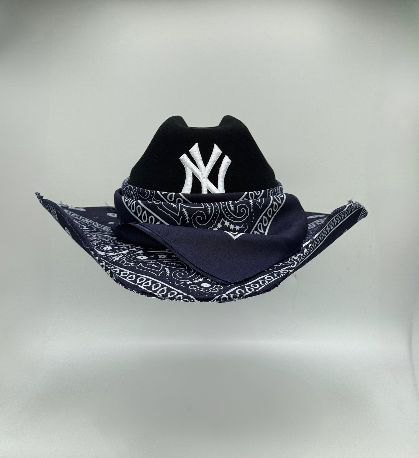 Custom Cowboy Hat / Black Base / Navy Blue Bandana