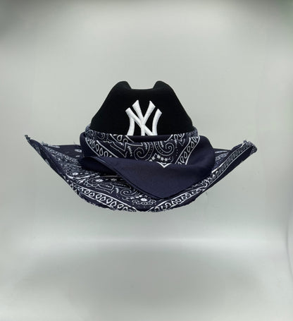 Custom Cowboy Hat / Black Base / Navy Blue Bandana